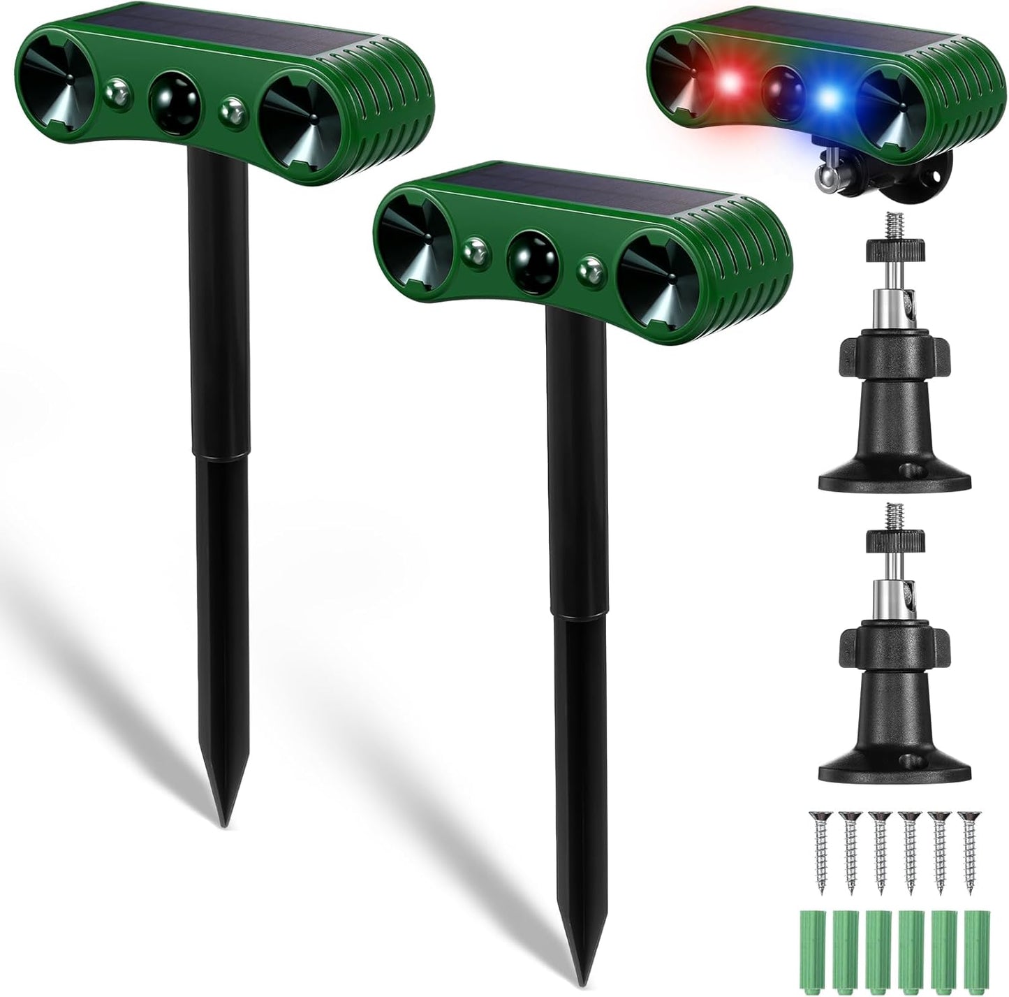 Qualirey 2 Pack Solar Ultrasonic Animal Repellent Outdoor Waterproof Nocturnal Animal Deterrent with Adjustable Motion Sensor Alarm Flashing Light Repel Raccoon Cat Dog Fox Deer for Yard Garden Lawn