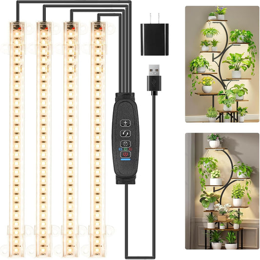 8.6 Inches LED Grow Light Strips, Grow Lights for Indoor Plants Full Spectrum 3500K, 104 LEDs Plant Light with 10 Dimmable Levels, 3/9/12H Timer for Seedling Succulent and Plant Shelf, 4 Head 1 Pack