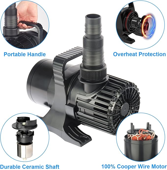 OYO WATER Outdoor Large 4700gph-250W 32.8FT Pond Water-fall & Kio Fish Fountain-s &Garden Pump Submersible IPX8: Long 32.8FT Cord Smart-er & Quieter Duck & Yard& Patio Ponds Pumps, 1 Barrier Pump Bag