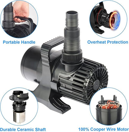 OYO WATER Outdoor Large 5600gph-305W 32.8FT Pond Water-fall & Kio Fish Fountain-s &Garden Pump Submersible IPX8: Long 32.8FT Cord Smart-er & Quieter Duck & Yard &Patio Ponds Pumps, 1 Barrier Pump Bag