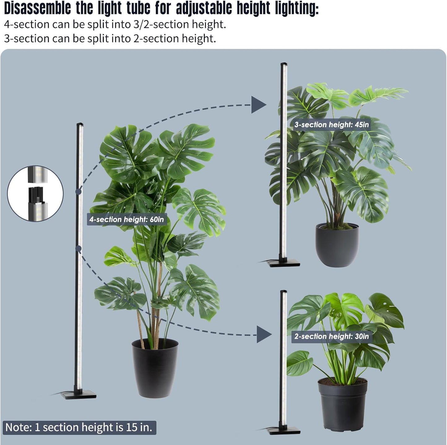 GLOWRIUM Grow Lights for Indoor Plants, 30W Vertical Plant Grow Lights with Auto-Timer, Full Spectrum LED Standing Plant Grow Light, 3 Light Modes, 6-Level Dimmable (45in)