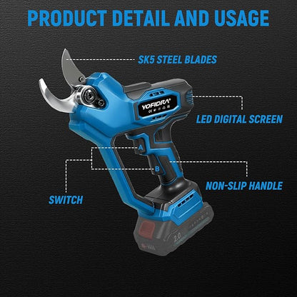 Electric Pruning Shears, 45mm 1.8" Cutting Diameter Cordless Pruning Shears with LED Display & SK5 Blade, Brushless Motor Electric Pruner Garden Tool for Garden Tree Branch (No Battery)