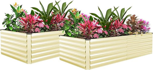 FOOWIN 2pcs 6x3x2ft Galvanized Raised Garden Bed, Planter Raised Garden Boxes Outdoor, Large Metal Raised Beds for Gardening, Garden Bed for Vegetables, Flowers, Herb, Cream Yellow