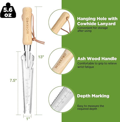 WORKPRO Hand Weeder Puller, 5-in-1 Stainless Steel Garden Trowel with Wooden Handle,Gardening Weeding Tool for Easy Weeder Removal, Planting, Weeding, Flower & Vegetable Care in Garden Lawn Yard