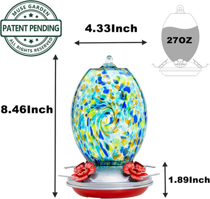 Muse Garden Glass Humming Bird Feeders for Outdoors - 27OZ Blown Glass Hummingbird Feeder - Unique Gift for Mom Gardeners Women, Outdoors Hanging Garden Decor, Includes Ant Moat & Brush, Starry Night