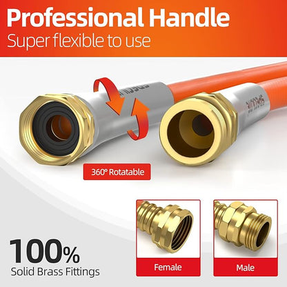 SPECILITE Garden Water Hose 100 ft x 5/8 in Heavy Duty, Flexible and Lightweight, Burst 600 psi, Kink-less Hybrid Rubber Pipe for Backyard, 3/4'' Brass Fittings, Orange
