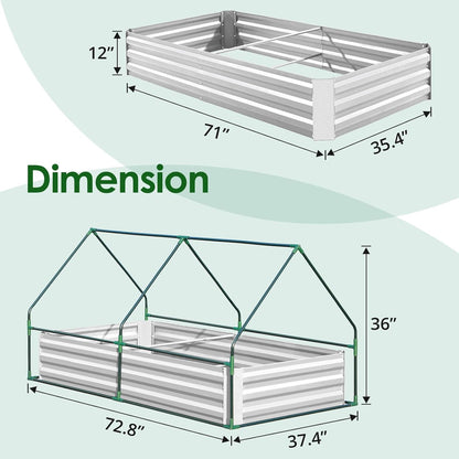 Quictent 6x3x1ft Galvanized Raised Garden Bed with Cover Metal Planter Bottomless Box w/ 2 Large Screen Windows Mini Greenhouse 20pcs T-Tags 1 Pair Gloves Outdoor Growing Vegetables (Green)
