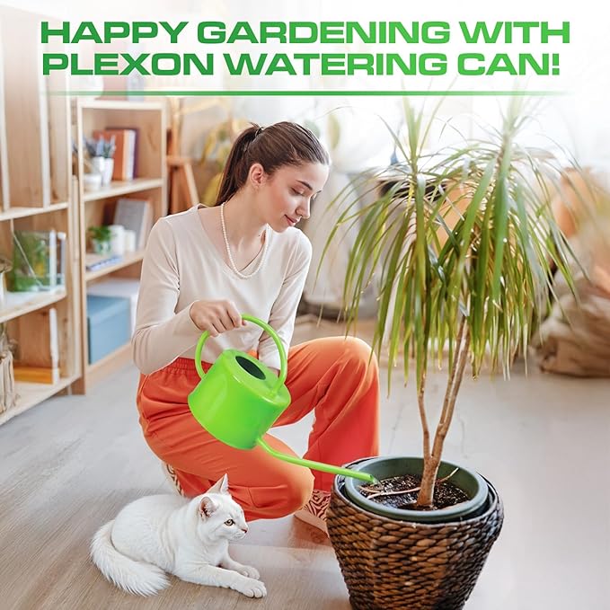 Plexon 40 oz Green Powder Coated Steel Watering Can Indoor Plants - Long Spout Watering Can Outdoor House Plant Flower, Garden