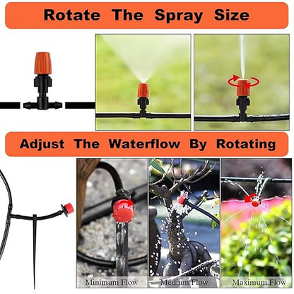 Drip Irrigation System Kit, 164Ft Automatic Quick Connector Adjustable Garden Watering System for Greenhouse, Yard, Lawn, Plant with Irrigation Tubing Hose and Accessories