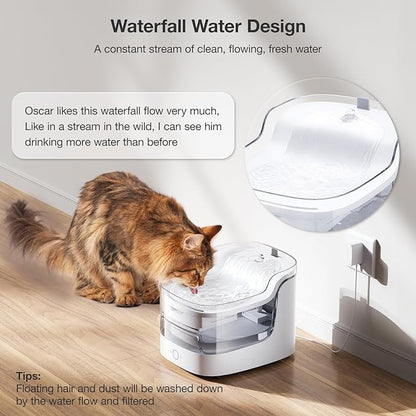 Cat Water Fountain Ultra-Quiet/8 Layers Filtration/BPA-Free/Dogs Automatic Water Dispenser Water Fountains for Cats Wireless Pump Smart App Control Pet Health Manager 2.4G WiFi(PF1)