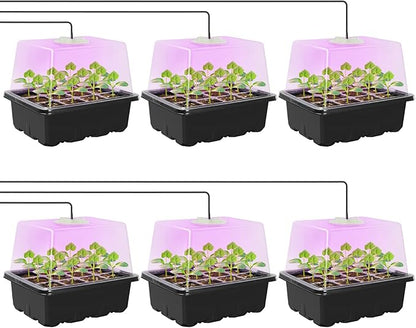 MIXC Seed Starter Kit with Grow Light, Elevated Seedling Tray Kit with Adjustable Humidity Dome and Clear Cell Tray, 12 Full Spectrum Led Beads for Seed Starting Greenhouse, 6 Pack, Black