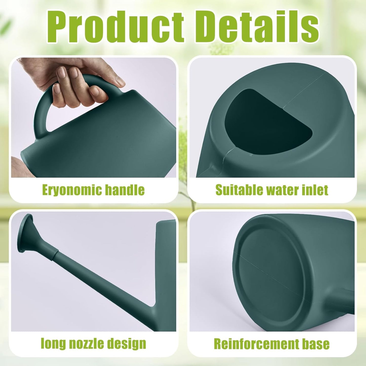 ZXJ Plant Watering Cans for Indoor and Outdoor Home Garden Plants - with Long Spout - Blackis Green - 1/2 Gallon