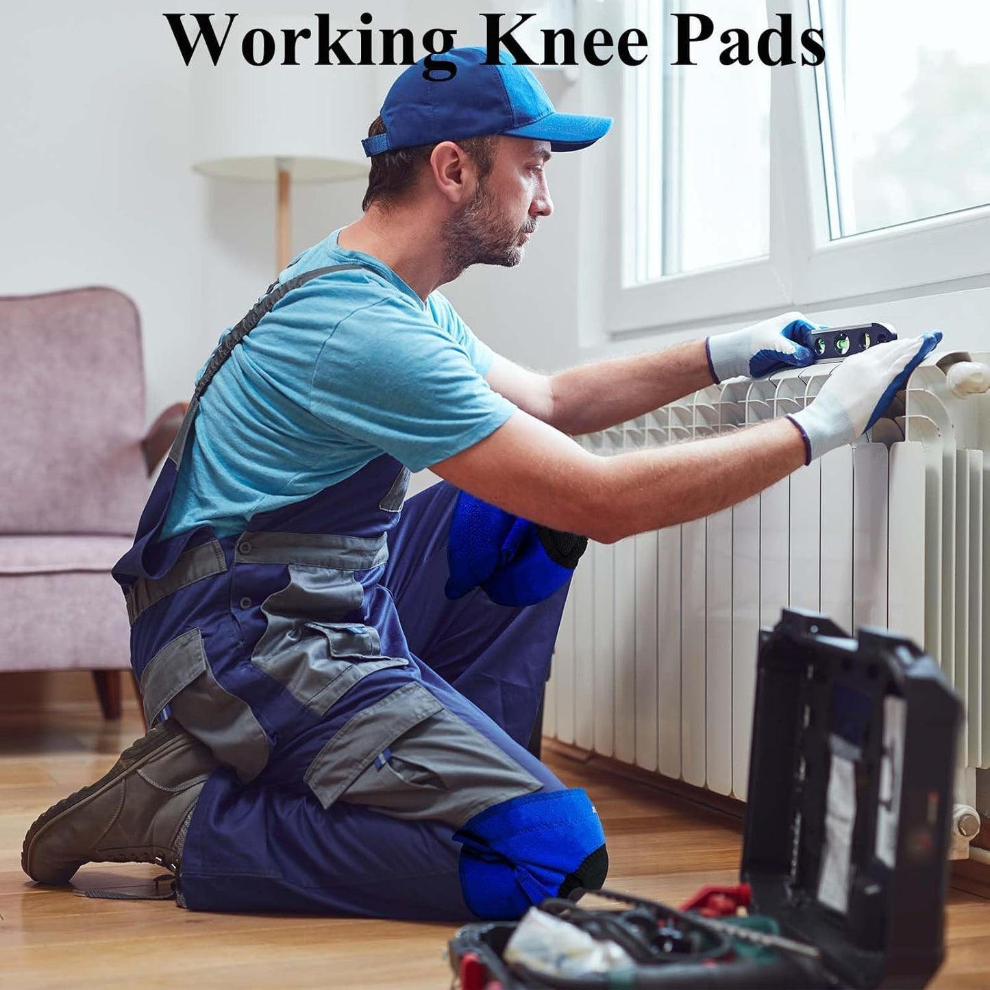 Gardening Knee Pads for Women & Men with Adjustable Non-Slip Straps — Perfect Foam Knee Pads for work, Garden, Yard, Womens Kneepads for Cleaning Floors or Soft Kneeling Pads,Blue XL (1 Pair)