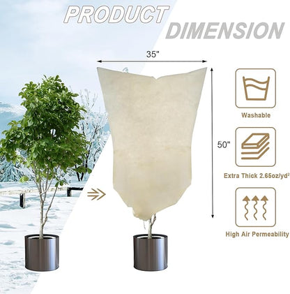 Plant Covers Freeze Protection – 35" × 50" Reusable Plant Protector Bag with Drawstring and Zipper for Plants Trees Shrub, Frost Jacket Warm Blanket for Freeze Frost Protection Season Extension