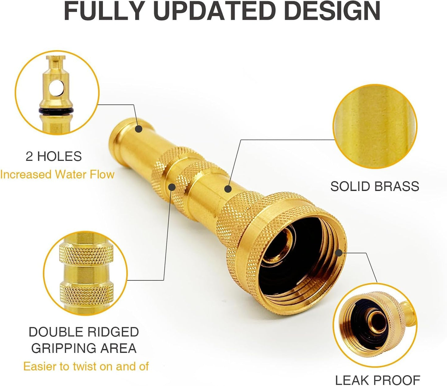 Brass Hose Nozzle Cyprium Brass Water Hose for Garden Hose, High Pressure Adjustable Twist Heavy Duty 4" Power Washer