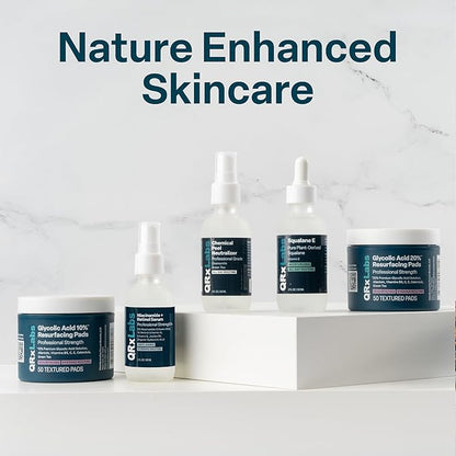 QRxLabs Salicylic & Glycolic Acid Pads (2% Salicylic & 10% Glycolic) - Acne Pads for Face & Bacne with Vitamins B5, C & E, Calendula & Green Tea - Face Exfoliator - 50 Count Jar