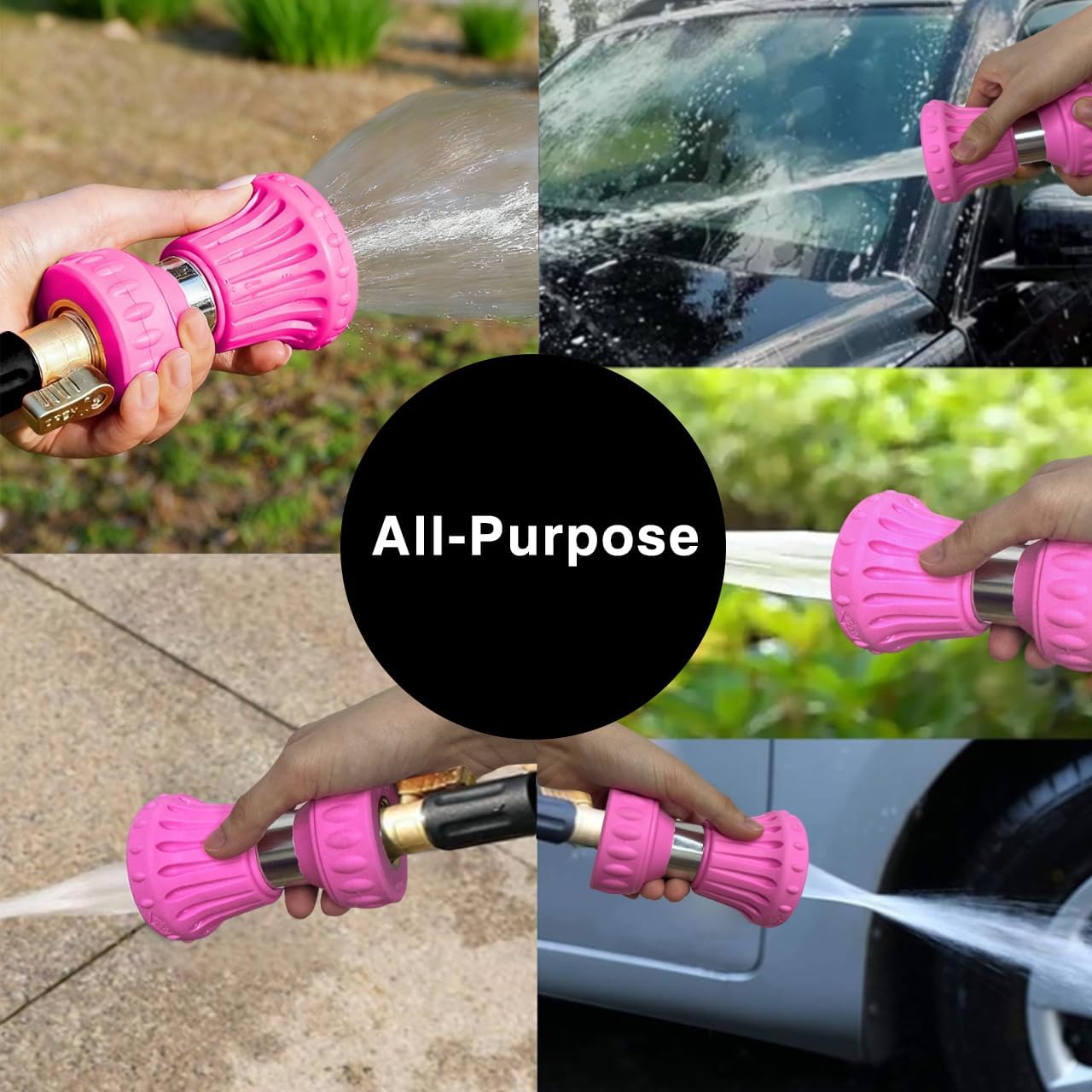 Cyprium Water Hose Nozzle Spray Water Nozzles For Garden Fireman Style Hose Nozzle Outdoor Hose Nozzle Sprayer High Pressure Watertight Connections For Reliable Use In Gardening, Cleaning, Pink
