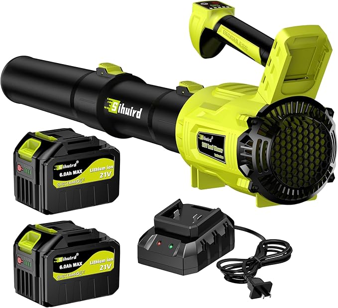 Leaf Blower Cordless,2 x 21V 6.0Ah Battery and Charger, 650CFM Electric Cordless Leaf Blower, 3-Variable Speed & Turbo Mode, Blowers for Lawn Care