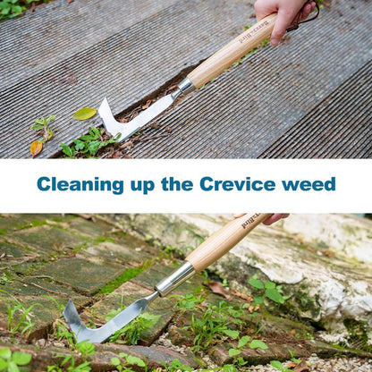 Berry&Bird 15.2'' Crack Weeder Crevice Weeding Tool with Ashwood Handle, Manual Weed Puller for Sidewalk, Driveway Cracks & Garden Edging, Weeding Sickle for Garden Patio Lawn Yard Terrace Paving Moss