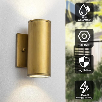 Modern LED Outdoor Wall Lights 7" Cylinder Up and Down Exterior Lighting Fixtures Handmade Gold Outdoor Wall Sconce Wall Mount on Any Direction