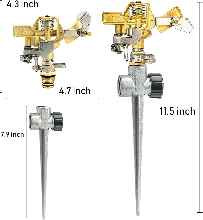 Hourleey 2 Pack Impact Lawn Sprinklers for Yard, Heavy Duty Water Sprinkler Head with Aluminum Alloy Spike Base, Adjustable Pulsating Sprinkler for Large Area Lawn Patio Garden