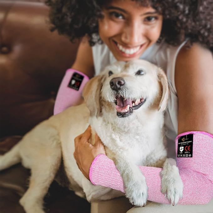 Evridwear Protective Arm Sleeves Cut Resistant Farmers Sleeves for Men Work, Gardening, Farming, Arm Protectors for Thin Skin and Bruising (Medium, Pink No Thumb Hole)