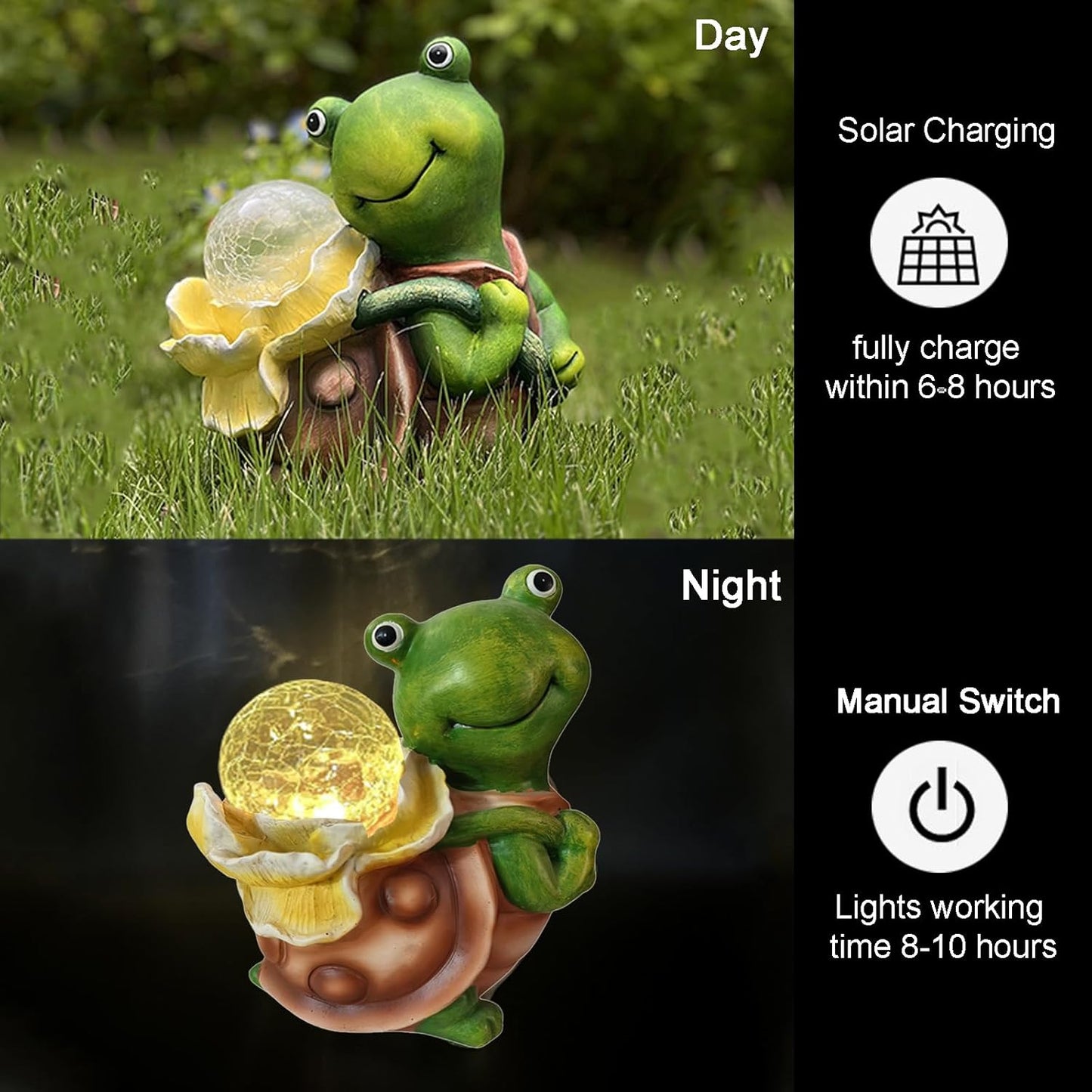 Solar Garden Turtle Statue with LED Light Decorative Cute Turtle Carrying Lantern Design Outdoor Lawn Ornament(Yellow Flower)