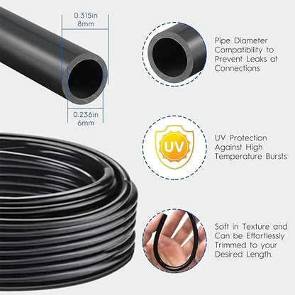 360° Automatic Drip Irrigation Kit - 5/16'' Tubing, Adjustable Universal Spray Nozzle, Copper Atomizing System for Garden/Lawn/Greenhouse - Multi-Directional Rotation, Quick Connectors, 16FT