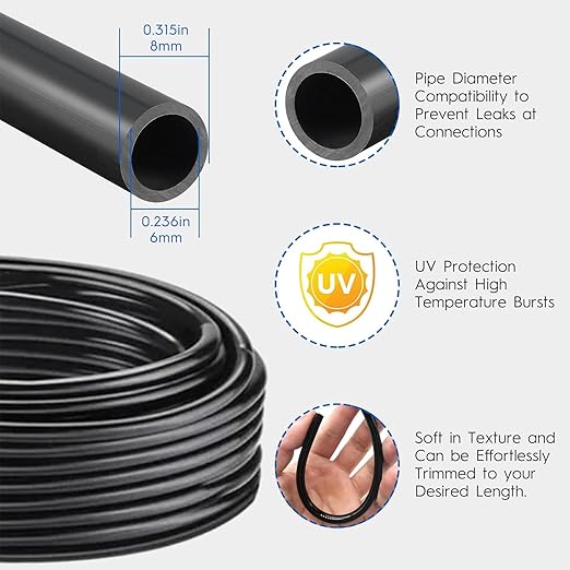 360° Automatic Drip Irrigation Kit - 5/16'' Tubing, Adjustable Universal Spray Nozzle, Copper Atomizing System for Garden/Lawn/Greenhouse - Multi-Directional Rotation, Quick Connectors, 33FT