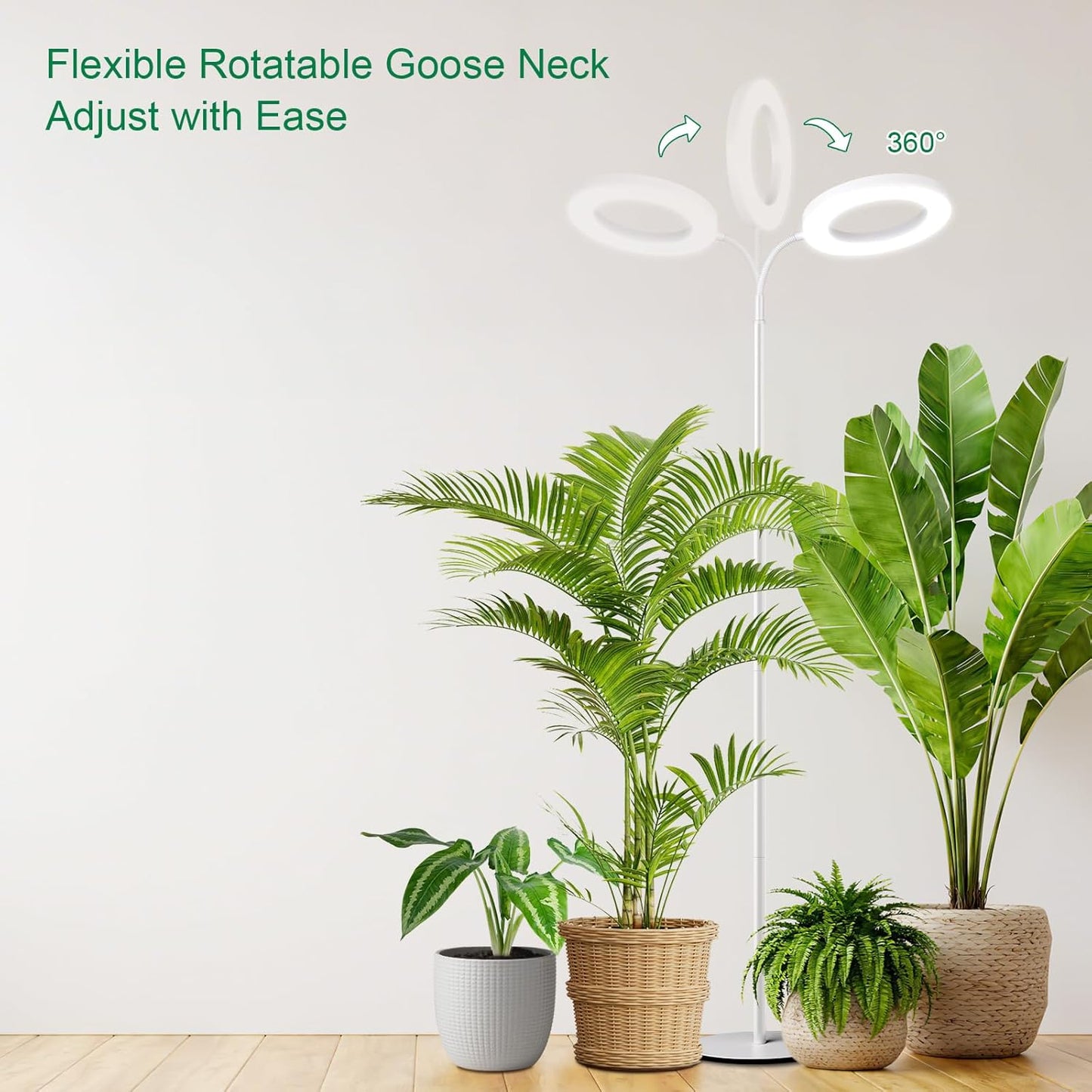 LBW Full Spectrum Grow Light with Stand – Adjustable Height (48.8-64.6"), Auto Cycle Timer (4/8/12H), 4 Brightness Levels, for Large Indoor Plants (White)