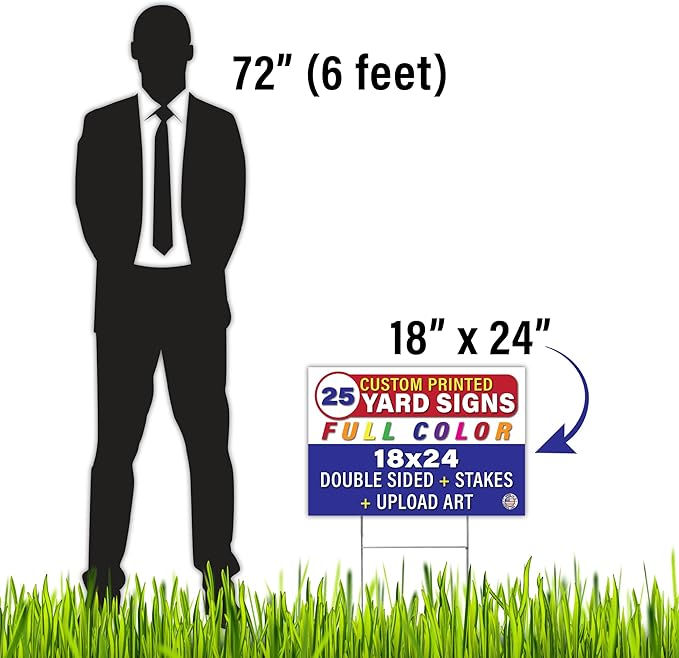 Personalized 18x24" Yard Signs, Double Sided Printing, Metal Stake Included, by Legit Fast Printing (25pk)