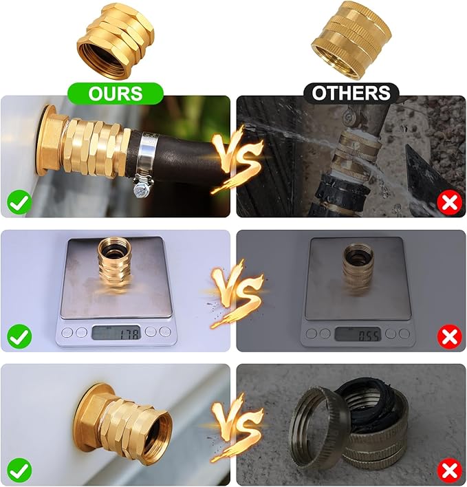UNWAVER Solid brass Garden Hose Fittings female Connectors Adapter Heavy Duty brass double female faucet leader coupler dual water hose connector(3/4"GHT) 2 Pcs
