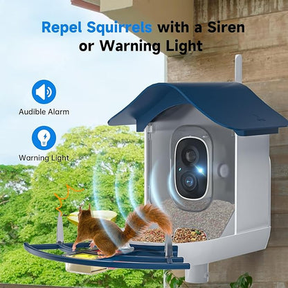 Smart Bird Feeder with Camera, 2K HD AI Identify Birds Species, Bir d Watching Camera with Solar Panel, Auto Capture Bird Videos & Instant Notifications, Ideal Present for Bir d Lover,Dark Blue