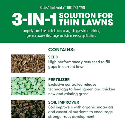 Scotts Turf Builder Thick'R Lawn Sun and Shade, Combination Seed, Fertilizer and Soil Improver, Thickens Thin Grass, 12 lbs., 2-Pack