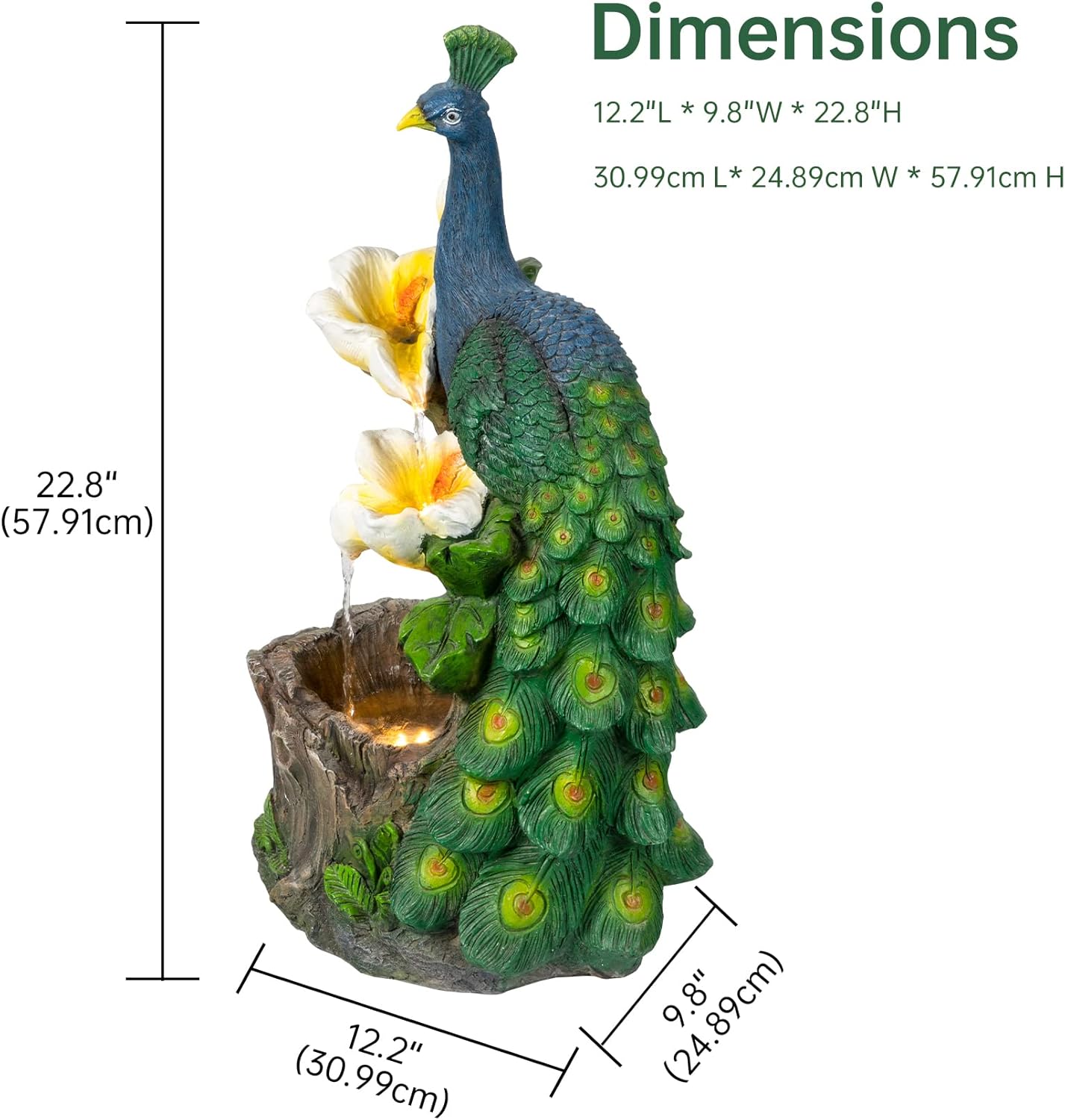 Ferrisland Resin Peacock Waterfall Fountain 3 Tiered Outdoor Floor Stacked Water Fountain Sculpture for Lawn Decorative Garden Party Landscape Patio Court Backyard Deck Art Decor 22.8" Blue