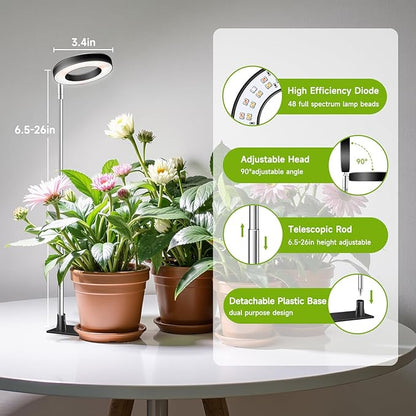 Kullinss Grow Light, 48 LEDs Full Spectrum Plant Lights for Indoor Growing, Halo Plant Light with 3/9/12H Timer, 3 Color Modes, 10 Brightness, Height Adjustable Grow Lamp for Small Plants (2 Pack)