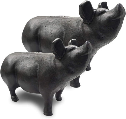 NACH Cast Iron Pig Statue - Black Door Stopper/Paperweight, Rustic Garden Decor, 9.2x3.7x5.9 Inch, Black Head Up Pig