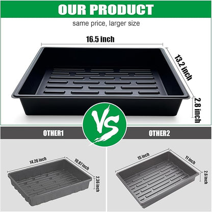 Seed Starter Tray, 10 Packs Plant Tray, Durable Plastic Growing Trays, Stackable Seedling Starter Trays Perfect for Indoor, Outdoor, Greenhouses, 16.5" L x 13.2" W x 2.8" H - Black