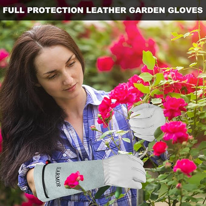 Long-Gardening-Gloves Women/Men-Thorn proof Rose Pruning Heavy Duty Gauntlet-M