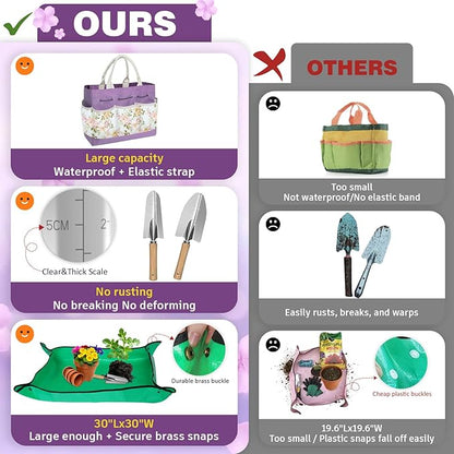 22Pcs Gardening Tools Set for Women Heavy Duty Garden Hand Tool Kit Gifts for Mom Gardener Beginner Gardening Accessories with Large Tote Bag/Shovel/Repotting Mat/Plant Labels/Gloves