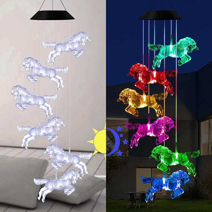 Solar Horse Wind Chimes, Color Changing Horses Wind Chime, Waterproof Solar Horse Lights, Romantic Solar Powered Horse Wind Chimes, Home, Yard, Balcony, Outdoor, Garden Decoration Gifts, Gifts for Mom