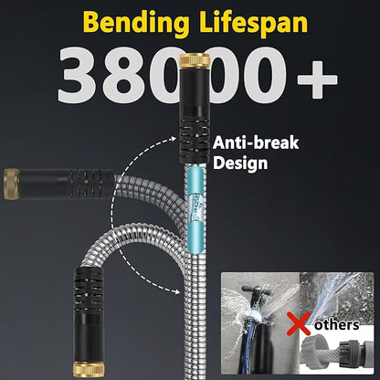50 ft ft Stainless Steel Garden Hose - 2025 Upgraded Metal Water hose - Flexible Water Hose Pipe with Latex Core, 3/4" Solid Brass Connectors - No-Expandable Garden Hoses