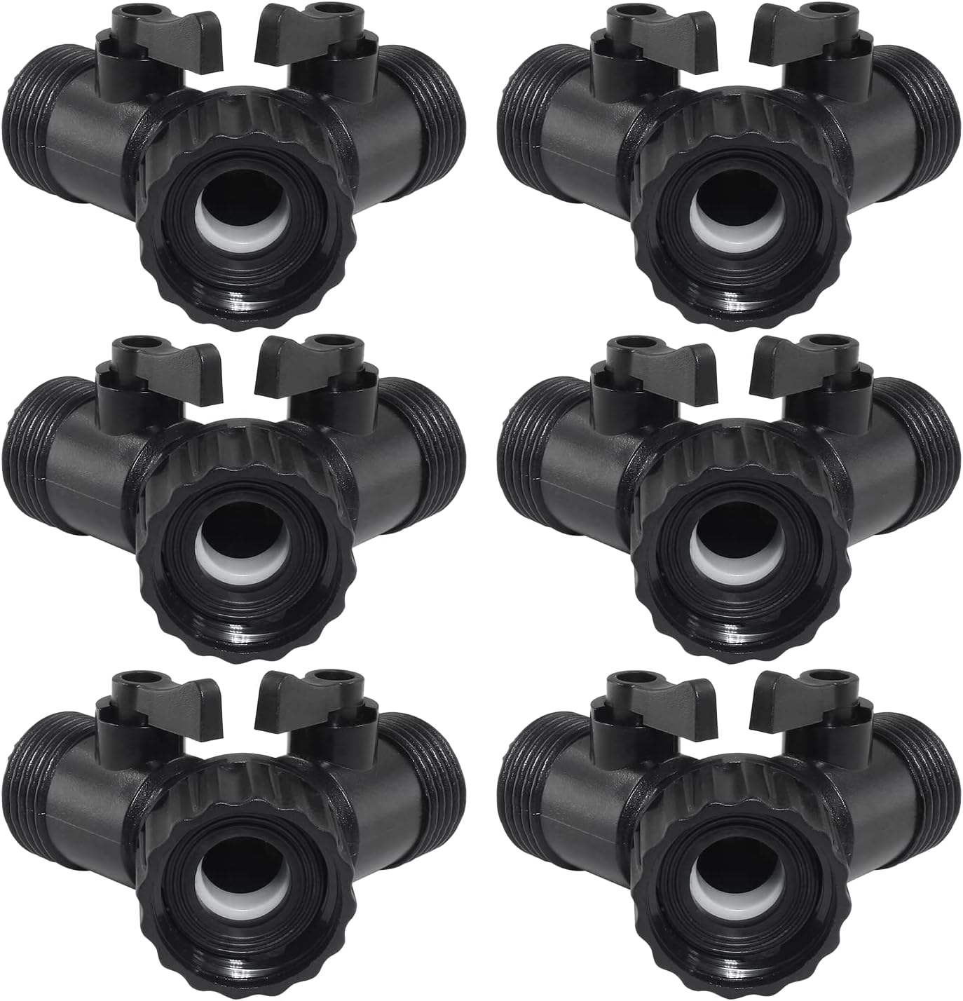 6 Pcs 2 Way Hose Adapter Y Valve Garden Hose Connector Non Rust Spigot Faucet Adapter, 3/4 Garden Hose Y Connectors Plastic Hose Splitter with Faucet Watering Shut Off Valves (Black)