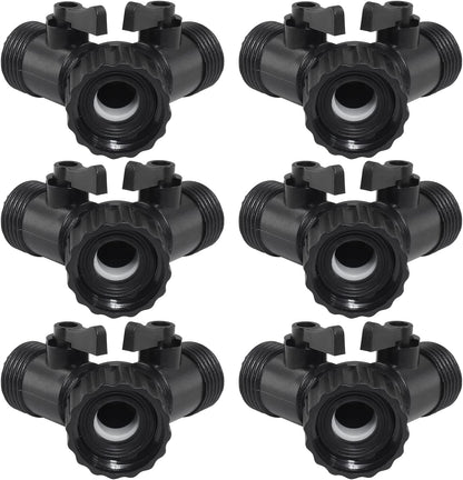 6 Pcs 2 Way Hose Adapter Y Valve Garden Hose Connector Non Rust Spigot Faucet Adapter, 3/4 Garden Hose Y Connectors Plastic Hose Splitter with Faucet Watering Shut Off Valves (Black)