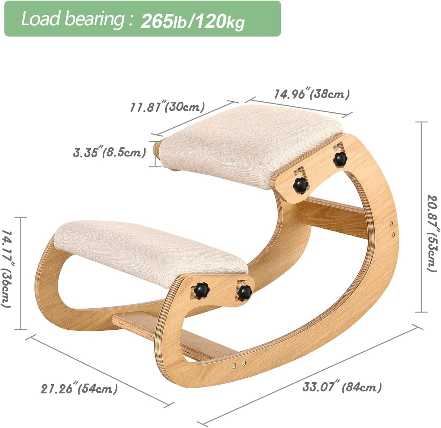 Predawn Adjustable Ergonomic Kneeling Chair – Custom Height Rocking Posture Stool with Thick Cushions, Solid Wood Frame, Knee Support Seat for Adults, Office or Meditation Use(White Oak)