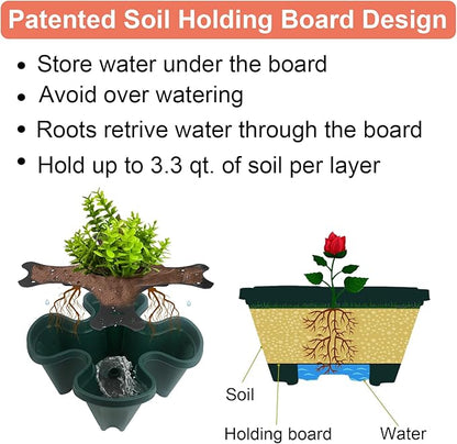 Vertical Planter, 6 Tier Stackable Strawberry Planter with Garden Tool Set, Movable Indoor/Outdoor Garden Herb Pot for Growing Vegetables and Succulents, Green