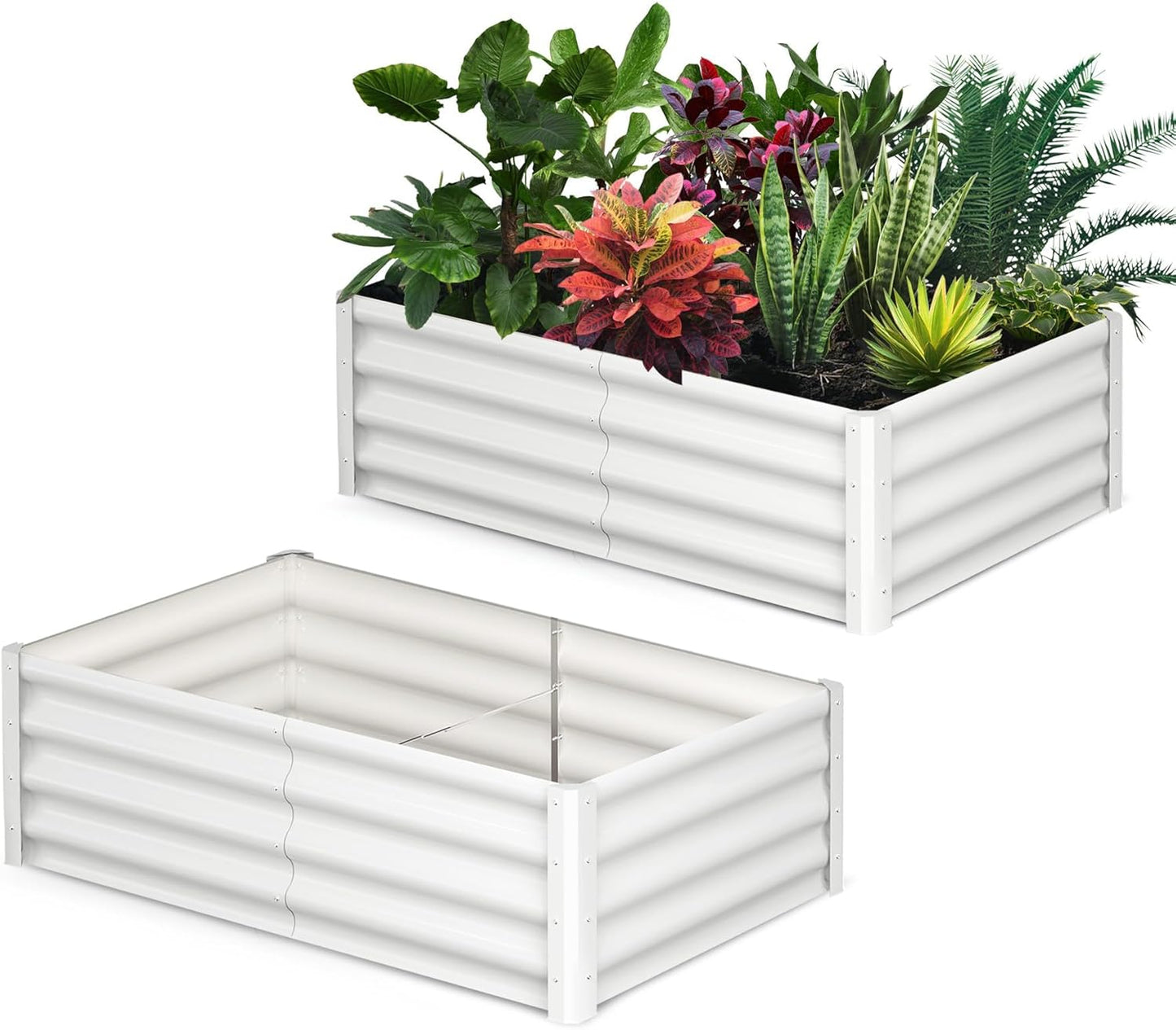 Galvanized Raised Garden Bed, 2 Pcs 6x3x1FT Outdoor Outdoor Planter Boxes with Open Base with Safety Edge and Glove, Elevated Rectangular Planting Bed for Vegetables Flowers Ground Planter, White