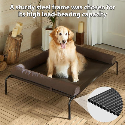 RRPETHOME Elevated Cooling Dog Bed,Raised Dog Cots Beds for Large Dogs,Outdoor Pet Bed for Large Dogs,Chew Proof Portable Cooling Pet Cot Skid-Resistant Feet,Frame with Breathable Mesh