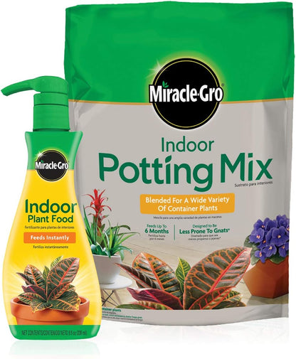 Miracle-Gro Indoor Potting Mix (6 qt.) and Indoor Plant Food (8 oz.) - Bundle for Growing and Fertilizing Houseplants