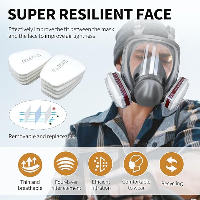 Reusable Respirator Mask - Respirator Mask with Filters, Dust Mask for Spray Paint Chemicals Epoxy Resin